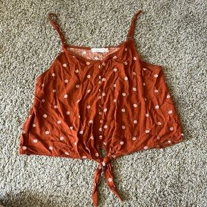Burnt orange crop top tank with white polka dots